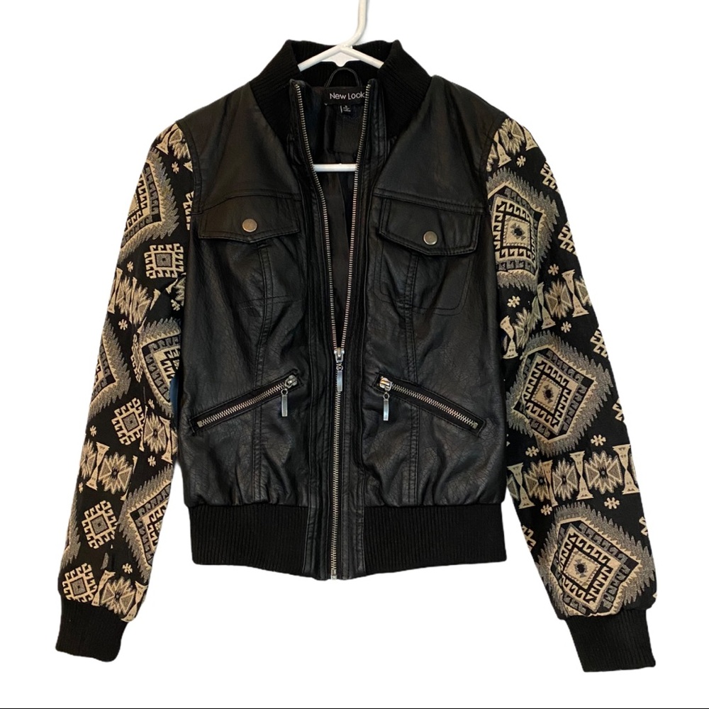 New Look boho black leather jacket size small
